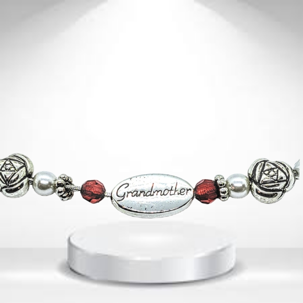 🙋 10/$20 GRANDMOTHER, LOVE, and FOREVER Silver Tone Choker w/Flower Beads. NWOT